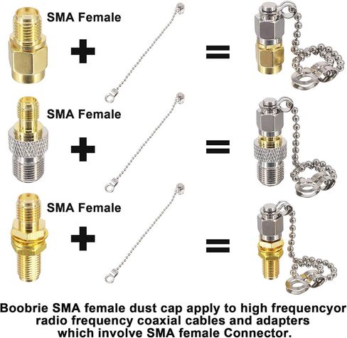 Boobrie RF Connector Accessories Protective Cover SMA Dust Cap SMA Coax Cap Have Chain for SMA Female Jack Adapter Connector Nickel-Plated Pack of 2 in Kuwait