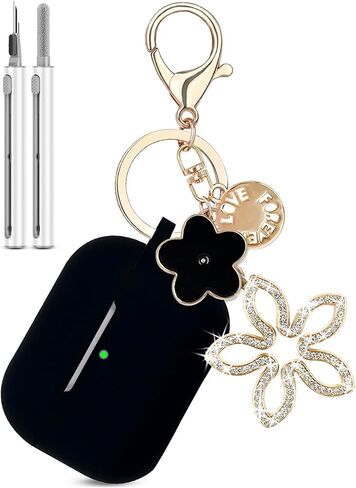 AirPods Pro 2nd Generation Case Cover with Cleaner Kit,Silicone Protective Case for Apple AirPod Pro 2nd/1st Earbuds Wireless Charging Cases with Girl Bling Keychain (Black) in Saudi Arabia