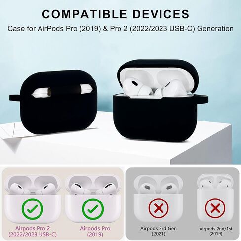 AirPods Pro 2nd Generation Case Cover with Cleaner Kit,Silicone Protective Case for Apple AirPod Pro 2nd/1st Earbuds Wireless Charging Cases with Girl Bling Keychain (Black) in Saudi Arabia