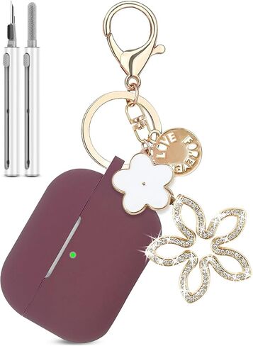 AirPods Pro 2nd Generation Case Cover with Cleaner Kit,Silicone Protective Case for Apple AirPod Pro 2nd/1st Earbuds Wireless Charging Cases with Girl Bling Keychain (Black) in Saudi Arabia