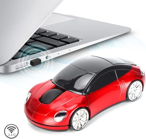 2.4GHz Car Mouse, 3D Sport Car Shape Ergonomic Optical Mice with USB Receiver, 1600 DPI Computer Mouse with LED Light for PC Laptop Computer Kids Girls Small Hands (Red) in Kuwait