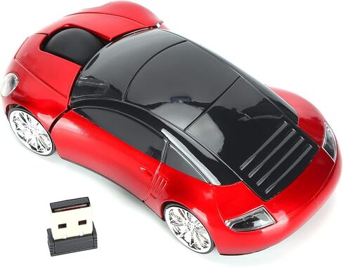 2.4GHz Car Mouse, 3D Sport Car Shape Ergonomic Optical Mice with USB Receiver, 1600 DPI Computer Mouse with LED Light for PC Laptop Computer Kids Girls Small Hands (Red) in Kuwait