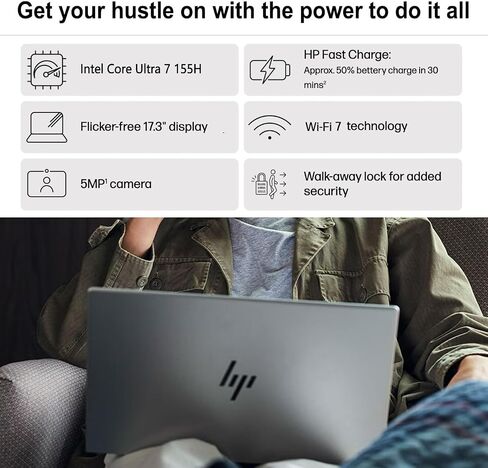 HP Envy Laptop, 17.3" FHD Touchscreen, Intel Core Ultra 7 155H, NVIDIA GeForce RTX 3050, 64GB DDR5 RAM, 8TB SSD, HDMI, Thunderbolt 4, IR camera, Wi-Fi 7, Windows 11 Home, Grey in Saudi Arabia