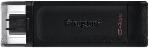 Kingston 2 Pack DataTraveler 70 64GB محرك أقراص فلاش محمول خفيف الوزن لأجهزة الكمبيوتر المحمولة وأجهزة الكمبيوتر المحمولة وأجهزة الكمبيوتر اللوحية والهواتف المتوافقة مع USB من النوع C (DT70/64GB) حزمة مع 2 كل شيء ما عدا حبال سترومبولي in Saudi Arabia