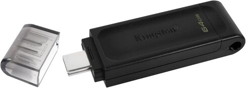 Kingston 2 Pack DataTraveler 70 64GB محرك أقراص فلاش محمول خفيف الوزن لأجهزة الكمبيوتر المحمولة وأجهزة الكمبيوتر المحمولة وأجهزة الكمبيوتر اللوحية والهواتف المتوافقة مع USB من النوع C (DT70/64GB) حزمة مع 2 كل شيء ما عدا حبال سترومبولي in Saudi Arabia