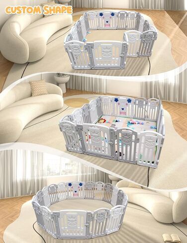 Baby Playpen, 18-Panel Play Yard for Babies Safety, Custom Shape & Lockable Gates & Anti-Slip Rubber Bases, Portable Toddlers Fence with Ocean Ball Floor Mat, 66" x 66" in Kuwait