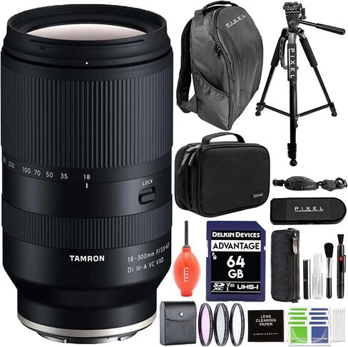 عدسة Tamron مقاس 18-300 مم f/3.5-6.3 Di III-A VC VXD لهاتف Sony E مع ملحقات متقدمة وحزمة سفر (ضمان الولايات المتحدة الأمريكية لمدة 6 سنوات) | عدسة سوني 18-300 ملم in Kuwait