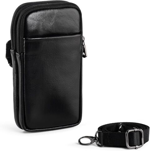 Genuine Leather Cell Phone Purse with Shoulder Strap, Travel Small Crossbody Bag for Women and Men, Phone Holster Arm Bag Belt Clip Pouch Case Fits for Samsung Galaxy A15 S24 Ultra S23+ (Black) in Saudi Arabia