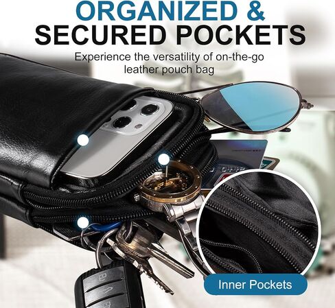 Genuine Leather Cell Phone Purse with Shoulder Strap, Travel Small Crossbody Bag for Women and Men, Phone Holster Arm Bag Belt Clip Pouch Case Fits for Samsung Galaxy A15 S24 Ultra S23+ (Black) in Saudi Arabia
