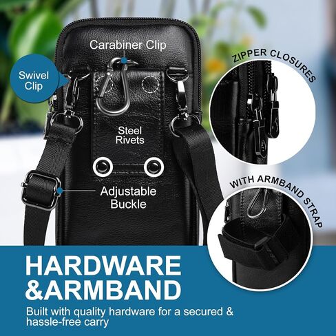 Genuine Leather Cell Phone Purse with Shoulder Strap, Travel Small Crossbody Bag for Women and Men, Phone Holster Arm Bag Belt Clip Pouch Case Fits for Samsung Galaxy A15 S24 Ultra S23+ (Black) in Saudi Arabia