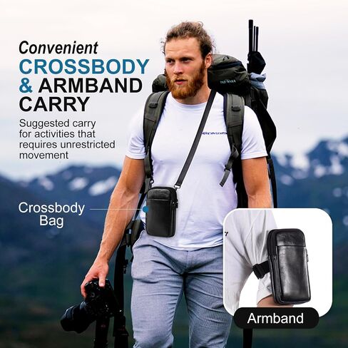 Genuine Leather Cell Phone Purse with Shoulder Strap, Travel Small Crossbody Bag for Women and Men, Phone Holster Arm Bag Belt Clip Pouch Case Fits for Samsung Galaxy A15 S24 Ultra S23+ (Black) in Saudi Arabia