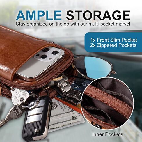 محفظة هاتف محمول من الجلد الطبيعي مع حزام كتف، حقيبة سفر صغيرة تمر بالجسم للنساء والرجال، حافظة هاتف بمشبك حزام وحقيبة هاتف تناسب هاتف Samsung Galaxy A15 S24 Ultra S23+ (أسود) in Kuwait