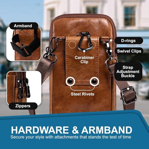 محفظة هاتف محمول من الجلد الطبيعي مع حزام كتف، حقيبة سفر صغيرة تمر بالجسم للنساء والرجال، حافظة هاتف بمشبك حزام وحقيبة هاتف تناسب هاتف Samsung Galaxy A15 S24 Ultra S23+ (أسود) in Kuwait