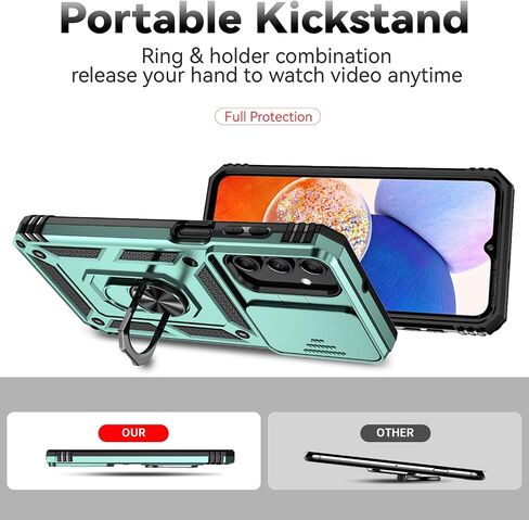 for Samsung Galaxy A15 5G Case with Slide Camera Cover HD Screen Protector [Military Grade 16ft. Drop Tested] Magnetic Ring Holder Kickstand Protective Phone Case for Galaxy A15 5G 2024, Black in Kuwait