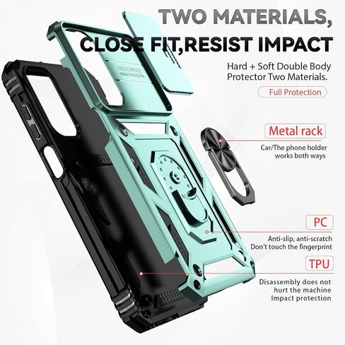 for Samsung Galaxy A15 5G Case with Slide Camera Cover HD Screen Protector [Military Grade 16ft. Drop Tested] Magnetic Ring Holder Kickstand Protective Phone Case for Galaxy A15 5G 2024, Black in Kuwait