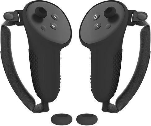 غطاء مقابض وحدة التحكم متوافق مع ملحقات Meta Quest 3، غطاء مقبض سيليكون غير قابل للانزلاق MTomatoVR، غطاء وحدات تحكم الواقع الافتراضي مع أشرطة واقية + أغطية أزرار، أسود in Kuwait
