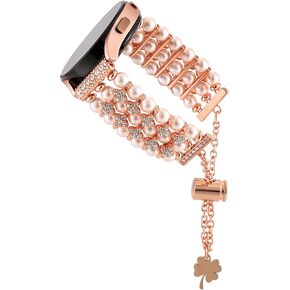 Jewerly Band Compatible for Samsung Galaxy Watch 5 & 4 Band / Active 2 40mm 44mm/ Watch 5 Pro / Watch 4 Classic 46mm 42mm/Watch 3 41mm,Handmade Women Bling Sparkle Rhinestone Elastic Beaded Pearl Strap Bracelet Crystal Strap 20mm smartwatch Replacement