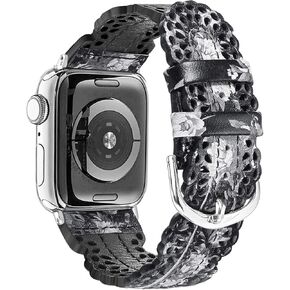 Secbolt Leather Bands Compatible with Apple Watch Band 38mm 40mm 41mm 42mm 44mm 45mm iWatch Series 9 8 7 SE 6 5 4 3 2 1, Breathable Chic Lace Leather Strap for Women