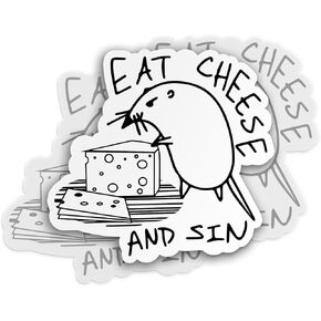 (3PCS) Eat Cheese and Sin Sticker Funny Cheese Sticker Meme Sticker Funny Decals Gifts Helmet Hard Hat Stickers Waterproof Vinyl Sticker for Water Bottle Tumbler Phone Case Cars Laptops Gifts for