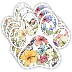 (3pcs) Dog Paw Floral Sticker for Tumbler Car Laptop Phone Water Bottles Kindle Cute Funny Paw Dog Mom Vinyl Decal for Dog Lovers - 3x2.8"