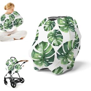 Green Leaves Car Seat Covers for Babies, Soft Breathable Infant Car Seat Cover, Stretchy Nursing Cover - Added Privacy for Breastfeeding, Newborn Essentials, Car Seat Cover High Chair Cover in Saudi Arabia