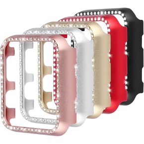 Compatible with Apple Watch Case 38mm 42mm, Metal Bumper Protective Cover Women Bling Diamond Crystal Rhinestone Shiny Compatible iWatch Series 3/2/1 (Diamond-5 Color Pack, 38mm)