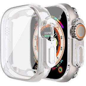 2-Pack Soft Cases Compatible for Apple Watch Ultra 49mm with TPU Clear Screen Protector All Around Protective Case HD Clear Ultra-Thin Cover For iWatch Ultra - Red + Transparente
