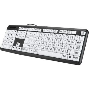 104 Keys Large Key Keyboard Black Low Vision Keyboard USB Wired Computer Keyboard Old People Keyboard with White Large Print Keys for Elderly Seniors Visually Impaired(Black)