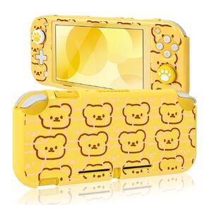 DLseego Protective Case Suitable for Switch Lite Console 2019, PC Hard Shell Anti-Slip Shock-Absorption Bear Protective Games Case Accessories with 2 PCS Cute Cat Paw Thumb Grips Caps-Black
