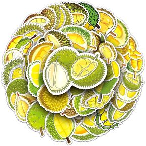 50 Durian Stickers/Tropical Fruit Durian Stickers Kids Teenagers Adults Laptop Cell Phone Water Bottle Skateboard Guitar Scrapbooking Thin Waterproof Vinyl Food Stickers