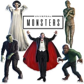 UNIVERSAL MONSTERS Vinyl Large Deluxe Stickers Variety Pack - Laptop, Water Bottle, Scrapbooking, Tablet, Skateboard, Indoor/Outdoor - Set of 6