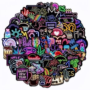 100 Pcs Cool Neon Stickers,Water Bottle Stickers, Sticker Pack for Kids Adults Teens, Waterproof Vinyl Stickers, Stickers for Laptop, Water Bottle, Guitar, Skateboard, Luggage, Phone (Cool Neon-01)