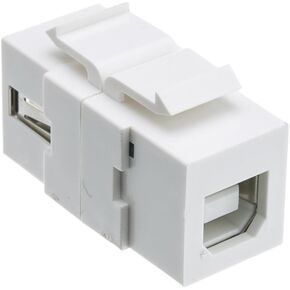 ACL USB 2.0 Type A Female To Type B Female Adapter (Reversible) Keystone Insert, White, 2 Pack