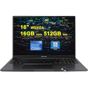 ASUS VivoBook 16 Business Laptop | 16" WUXGA | Intel 10-core i7-1255U Processor | 16GB DDR4 512GB SSD | USB-C Privacy Camera SonicMaster Win11Pro Black + HDMI Cable
