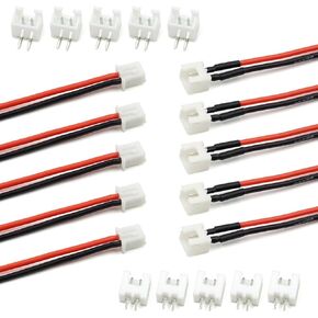 5 Pairs JST-XH 2.54mm 2 Pin 1S Balance Plug Lead Socket Male and Female Connector with 20cm (7.9inch) Silicone Wire Cables for Woodland Just Plug Lights 3D Printer