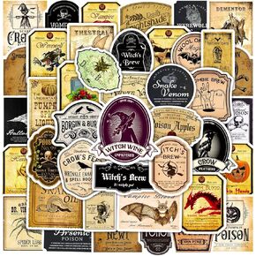 50Pcs Vintage Halloween Stickers for Laptop Potion Bottle Labels Stickers Pack for Teens, Waterproof Stickers Decals for Water Bottle, Trick or Treat Gifts Sticker for Kids, Halloween Party Favors