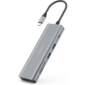 محطة إرساء، موزع TOTU 9 في 1 USB-C، يتميز بشاشة HDMI 4K، 2 * USB 3.0 Type-A، 2 * USB 2.0 Type-A، منفذ نقل بيانات USB-C، SD/TF، ​​USB C PD سريع منافذ USB، وصول للتخزين، للأجهزة من النوع C in Kuwait