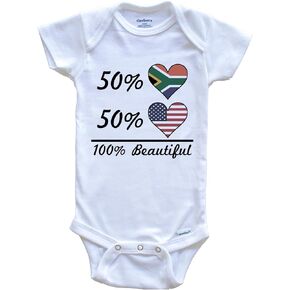 50% South African 50% American 100% Beautiful South Africa Flag Heart One Piece Baby Bodysuit