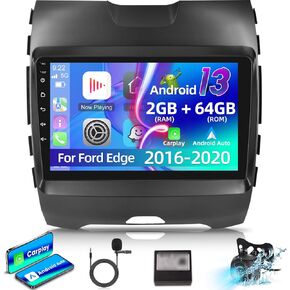 [2+64G] Car Radio for Ford Edge 2016 2017 2018 2019 2020-9 inch Android 13 Touch Screen Stereo - Wireless Carplay & Android Auto, EQ Audio, Wi-Fi, GPS, Mirror Link, SWC + AHD Backup Camera + Mic