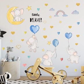 Cute Cartoon Elephant Balloon Rainbow Wall Sticker for Kids Room Living Room Bedroom Background Decor PVC Wall Decal Sticker