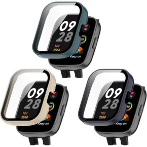 FitTurn Compatible with Xiaomi MI Redmi Watch 3/lite 3 Screen Protector Cases Replacement PC Slim Case Cover 3D Full Coverage Tempered Glass Screen Protector for Redmi Watch 3 (Black*3)