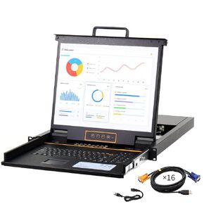 8-Port VGA Rack Mount KVM Console, 19" Rackmount Monitor and Keyboard, 1U LCD KVM Switch, OSD, Hotkey, Button Switching,1280×1024@60Hz, Condition:New, Box Has Been Opened