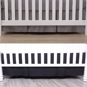 2 Pack Crib Skirts with Durable Woven Platform, 2 Colors for Baby Boys, Split Corners Crib Dust Ruffle for Easy Placement, 14 inches (36cm) Length Drop, Grey & Black