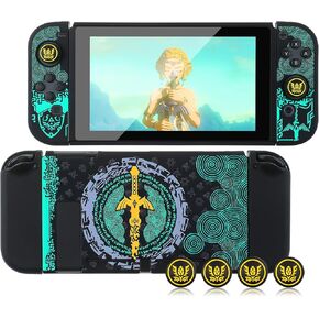 Dockable Protective Case Compatible with Switch, Hard Shell Case cover for Switch and Joy-Con Controllers with 4 Thumb Grips,Zelda Switch Carrying Case (Zelda tears of The Kingdom)