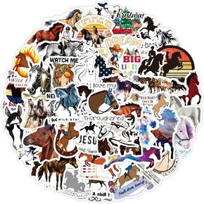 Horseback Riding Stickers 50pcs Equestrian Stickers Vinyl Water Proof Decal for Laptop Skateboard Bumper Cars Computers Cool Teens Adults Decorations(Horse Riding)