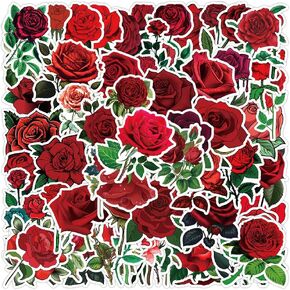100 Packs Rose Stickers Water Bottles Laptop Phone Computer Guitar Skateboard Hydroflasks Rose Flower Vinyl Sticker Waterproof Aesthetic Trendy Decals for Kids Teens Girls Adults