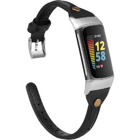 Wearlizer Leather Band Compatible with Fitbit Charge 5 Bands/Fitbit Charge 6 Bands for Women Men, Slim Leather Watch Strap Replacement Wristband Accessories for Fitbit Charge 6 5 Band