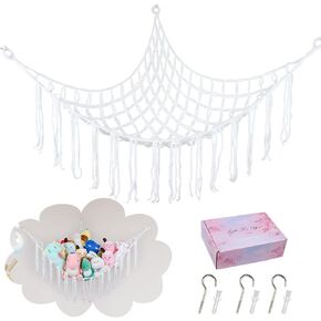Anboor Stuffed Animal Hammock Corner - Large 59 inch Ultra Lightweight Plush Hammock for Toy Storage, Corner Hanging Net Stuffed Animals Organizer with Hooks for Bedroom Nursery (White)