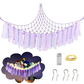 Anboor Stuffed Animal Hammock Corner - Large 59 inch Ultra Lightweight Plush Hammock for Toy Storage, Corner Hanging Net Stuffed Animals Organizer with Hooks for Bedroom Nursery (White)