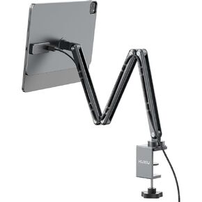 Magnetic Wireless Charging Stand Only for iPad Pro 11 M4 (2024), Aluminum Alloy Arm Mount 360° Adjustable Tablet Holder for Working, Three-Section Foldable Desktop Stand with 2M USB C Cable